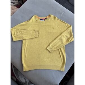 SUPERDRY Mens Crew Neck Jumper Sweater XL 100% Cotton, Yellow Gray Flecks
